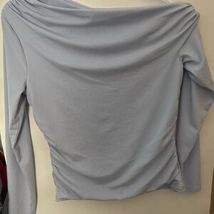 Abercrombie & Fitch Asymmetrical Draped Light Blue Long Sleeve Modal Blend Top